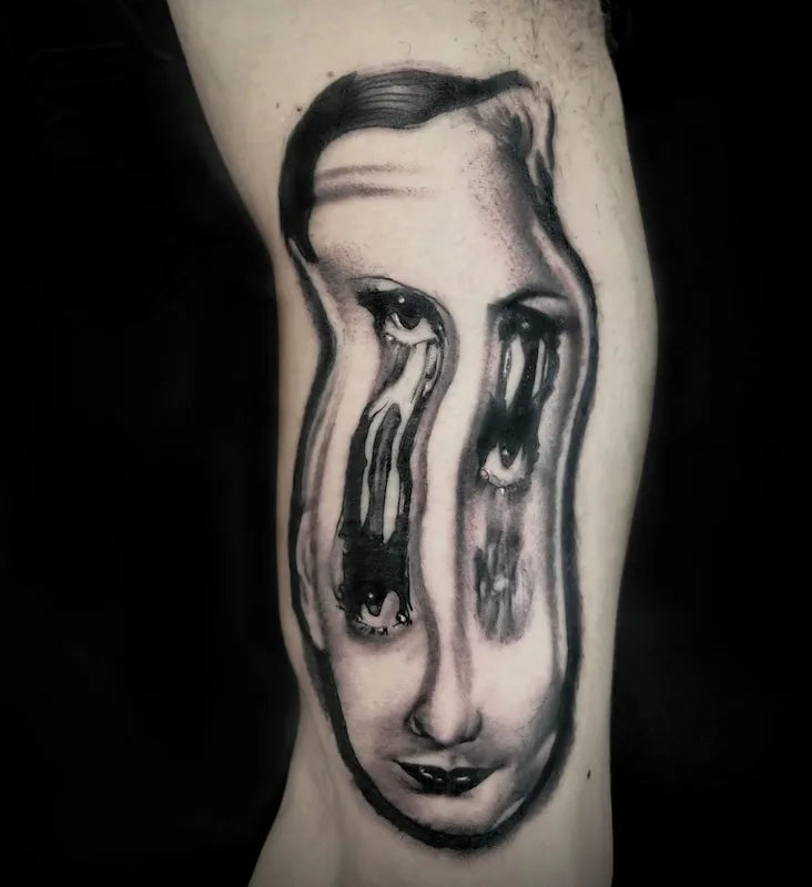 abstract creepy man face darkwork tattoo
