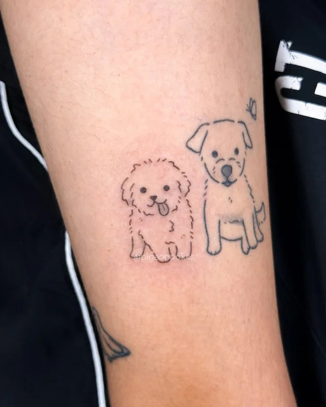 cute dogs outline hand poke minimalist tattoo