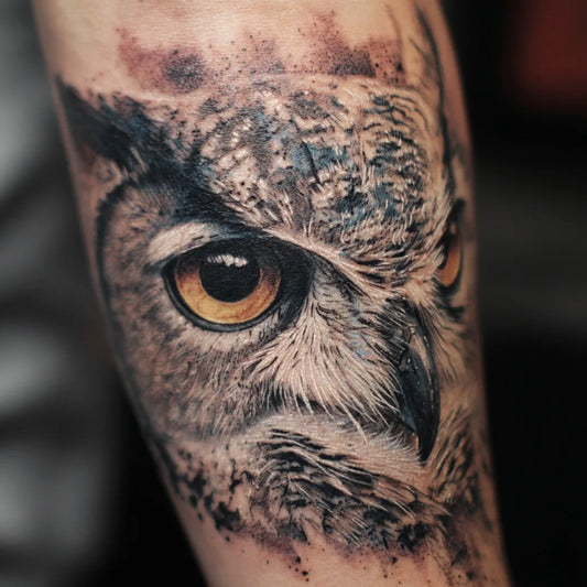 Realistic Owl Face Tattoo