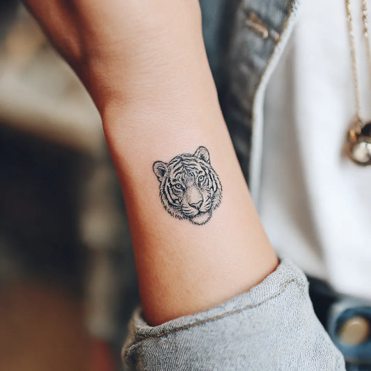 Realistic Tiger Portrait Wrist Tattoo for Women