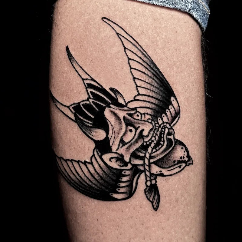 swallow with japanese hannya mask traditional tattoo