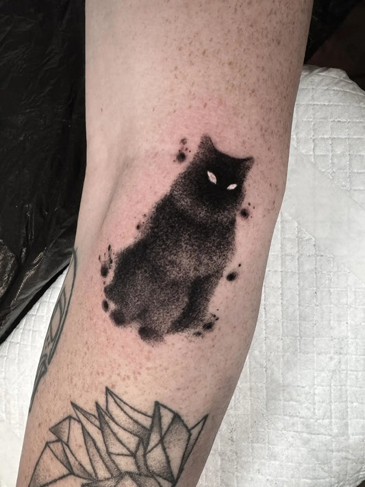 black ink mist cat tattoo