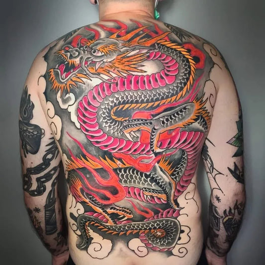 japanese dragon tattoo on man full back piece