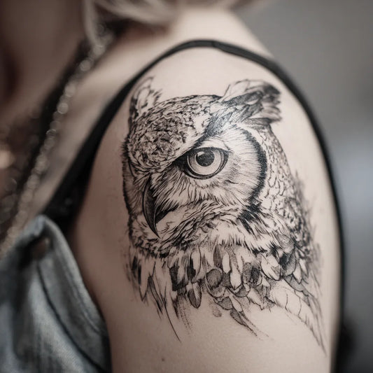 Screech Owl Shoulder Tattoo