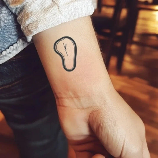 Simple Melting Clock Wrist Tattoo for Women
