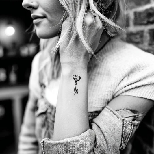 Simple Small Key Wrist Tattoo for Women