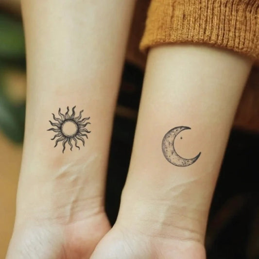 Sun and Moon Matching Wrist Tattoo for Women