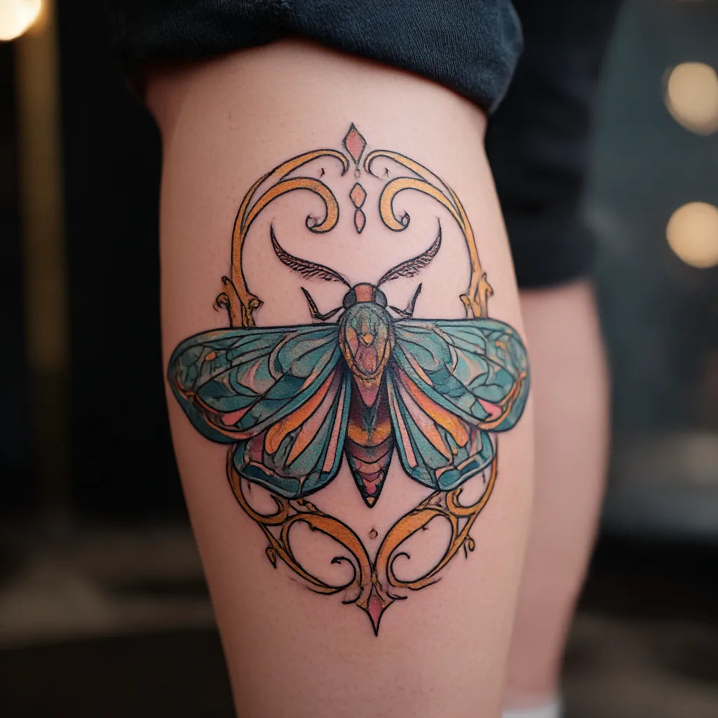 art nouveau moth tattoo idea design