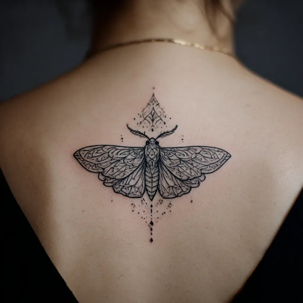 back moth outline tattoo idea design