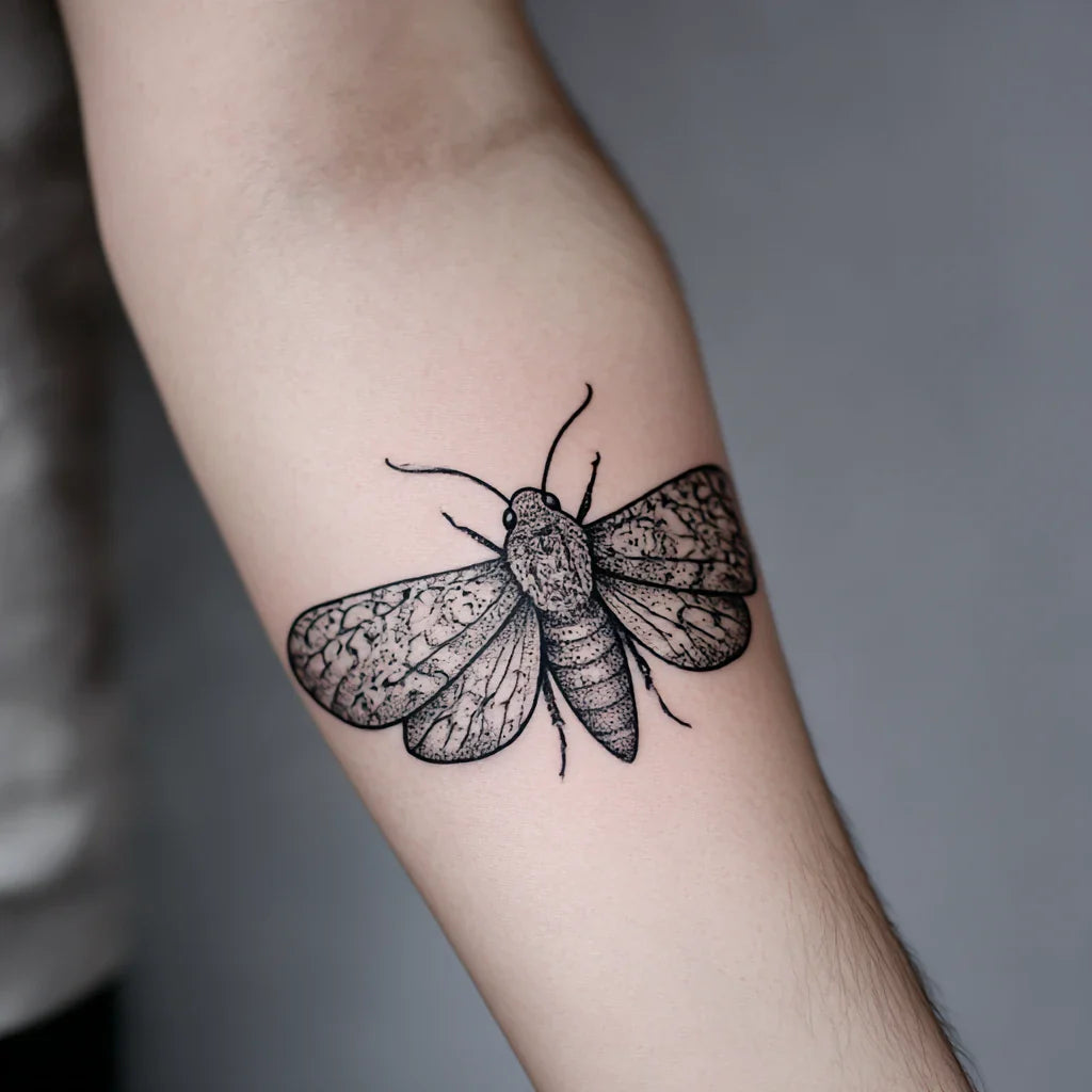 blackwork moth tattoo idea design