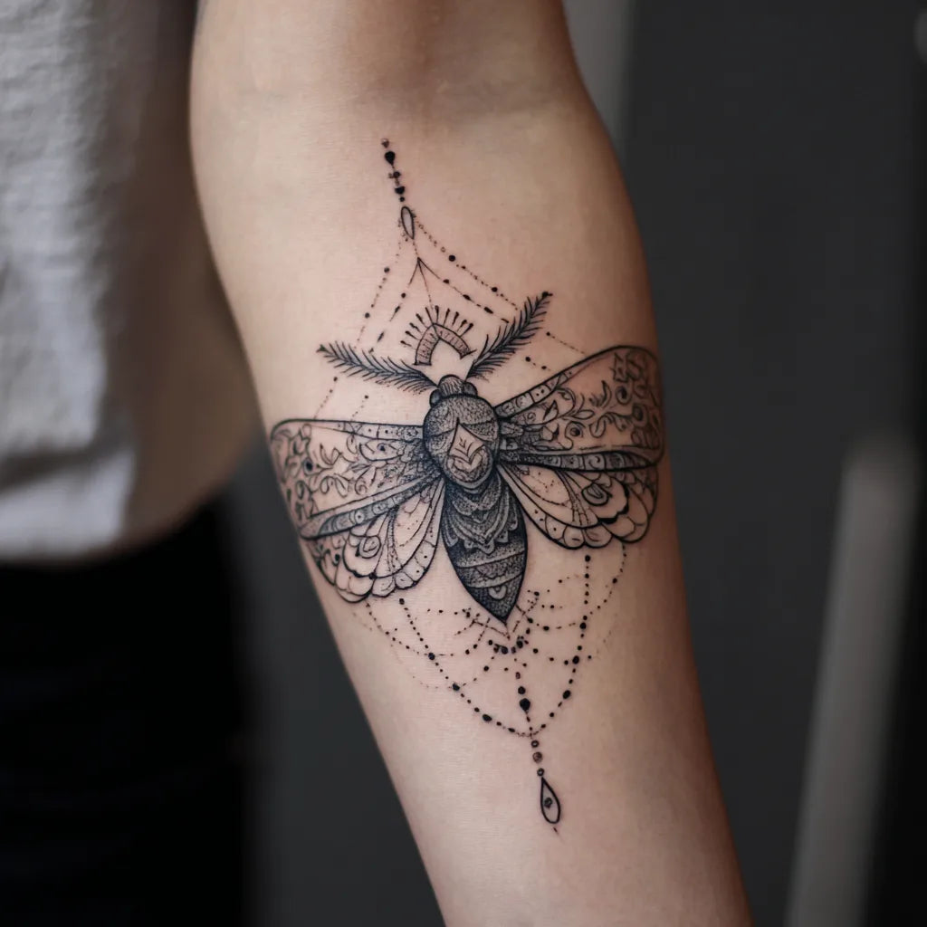 bohemian moth tattoo idea design