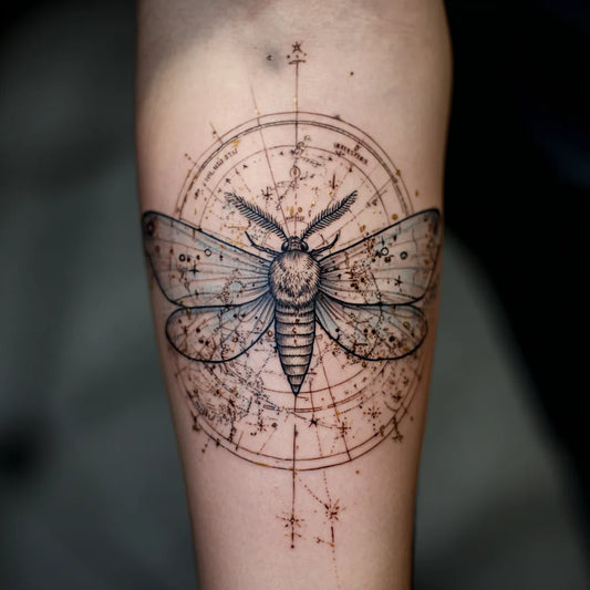 celestial map moth tattoo idea design