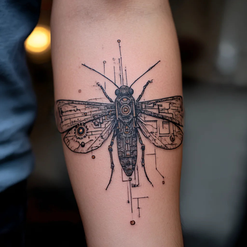 cyberpunk moth tattoo idea design