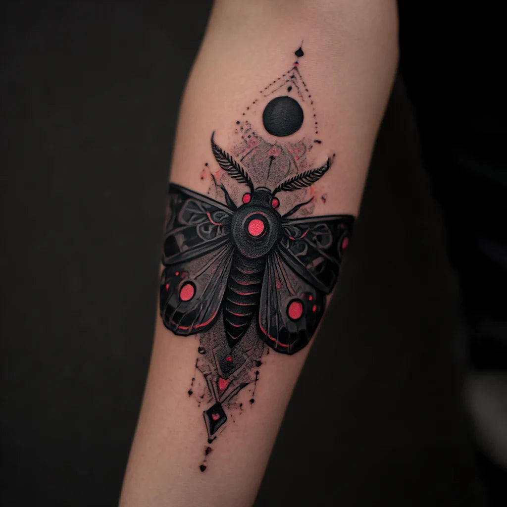 dark fantasy moth tattoo idea design