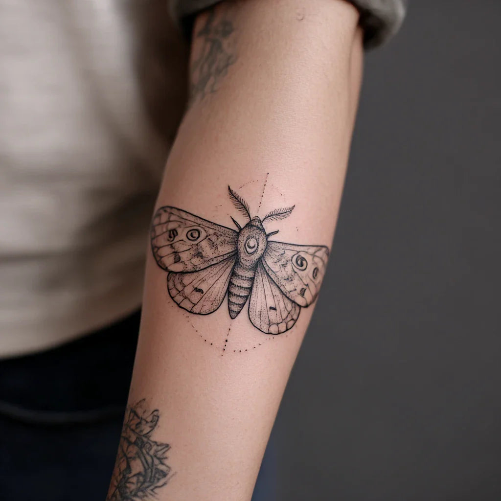fine line moth tattoo idea design