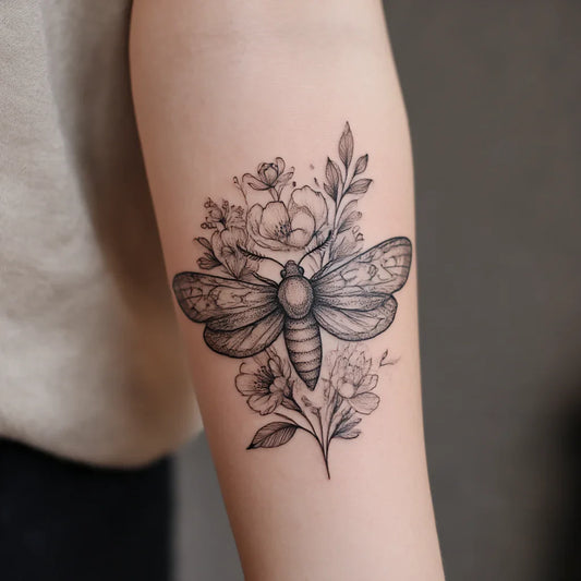 floral moth tattoo idea design