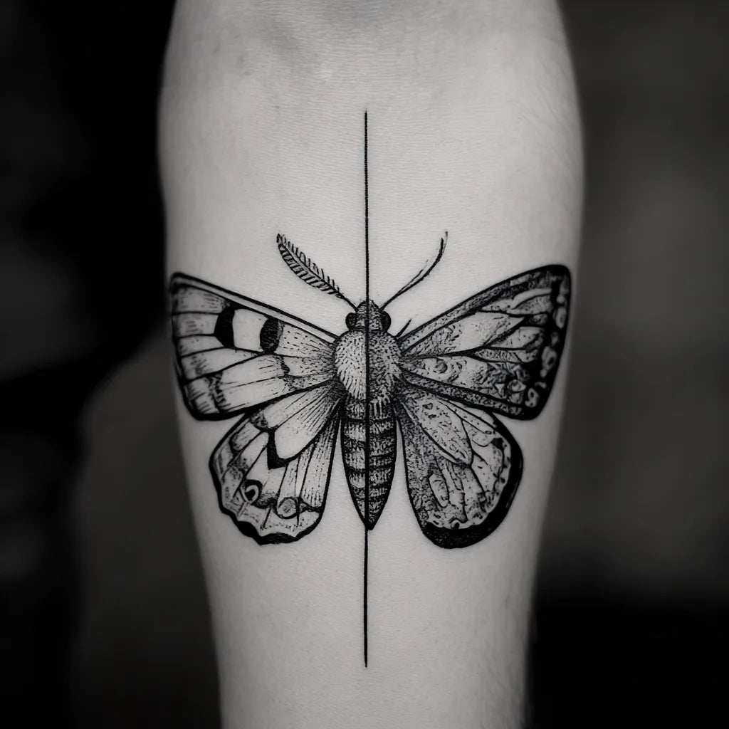 half moth half butterfly tattoo idea design