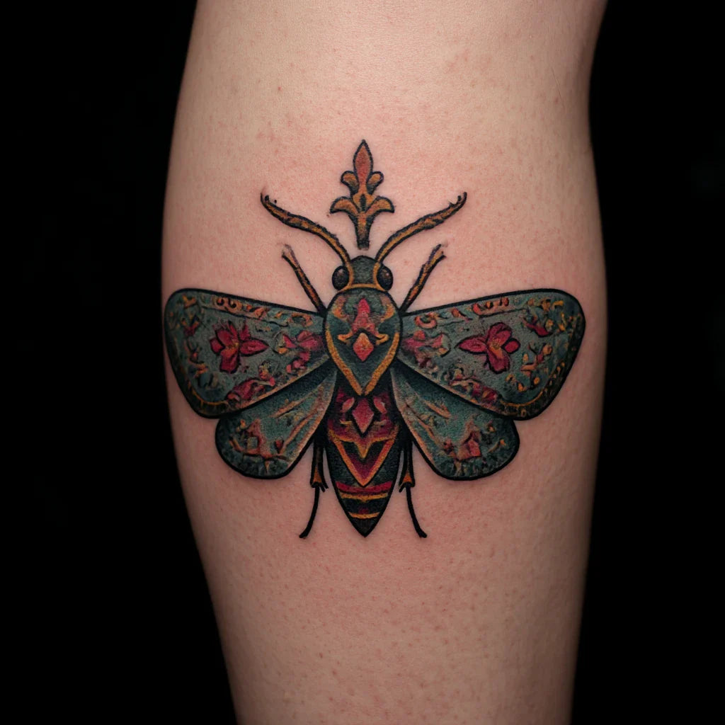 heraldic moth tattoo idea design