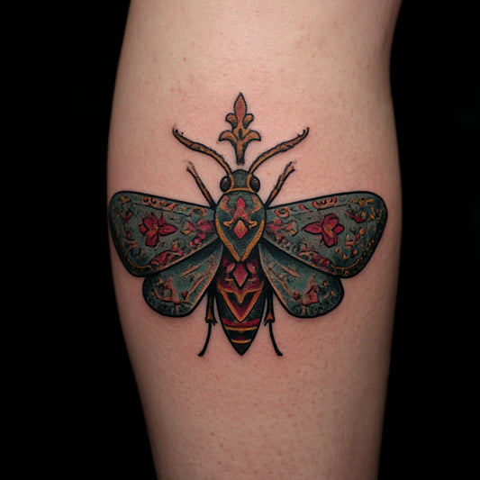 heraldic moth tattoo idea design