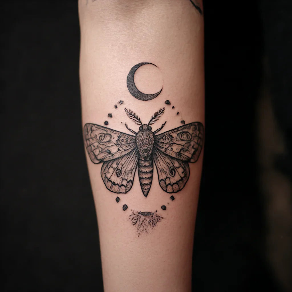 lunar cycle moth tattoo idea design
