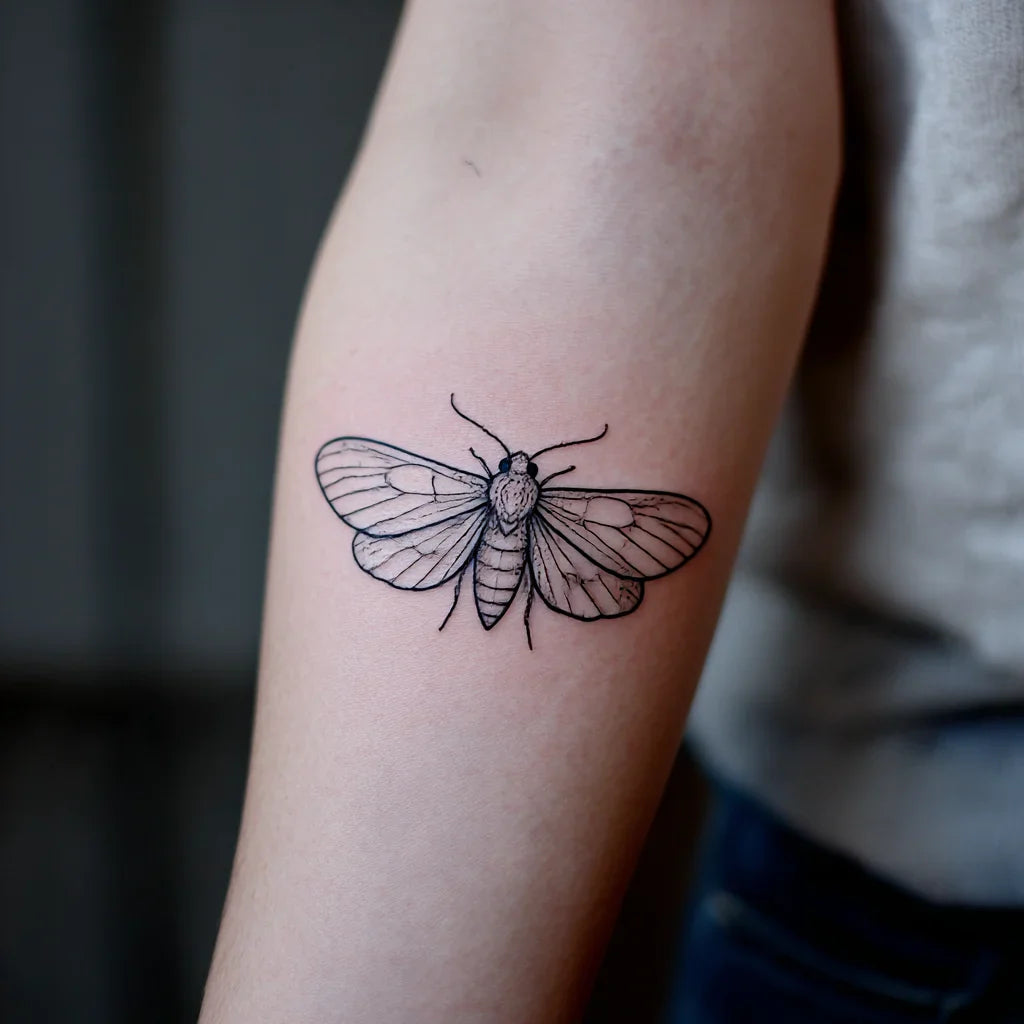 minimalist linework moth tattoo idea design