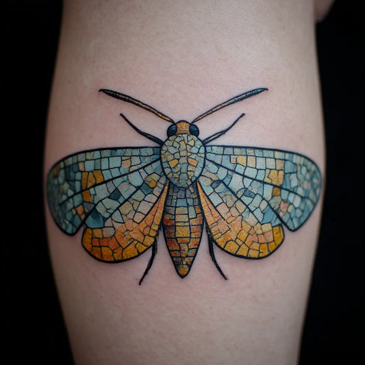 mosaic tile moth tattoo idea design