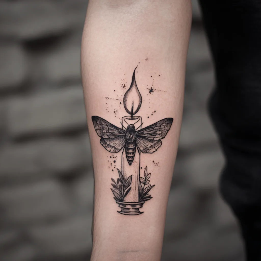 moth and candle flame tattoo idea design