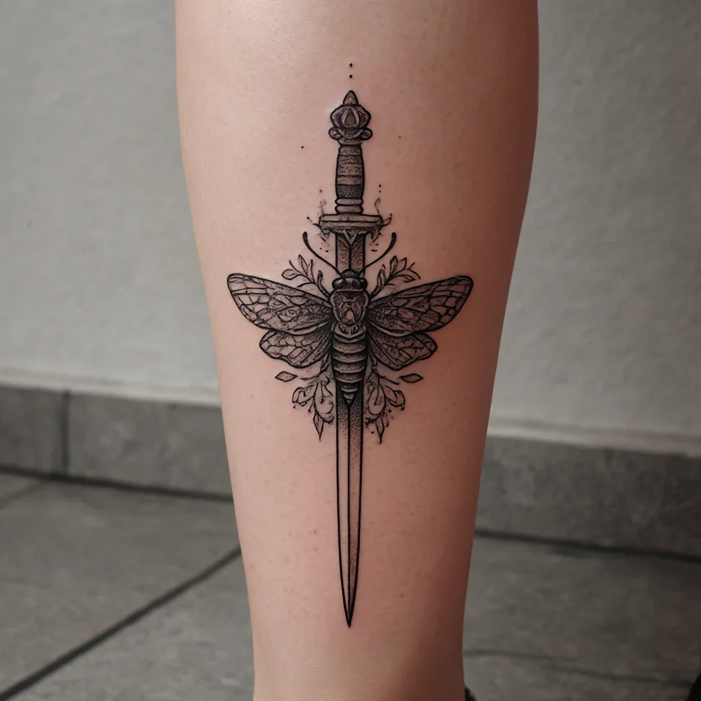 moth and dagger tattoo idea design