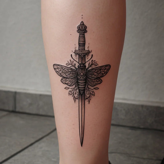 moth and dagger tattoo idea design