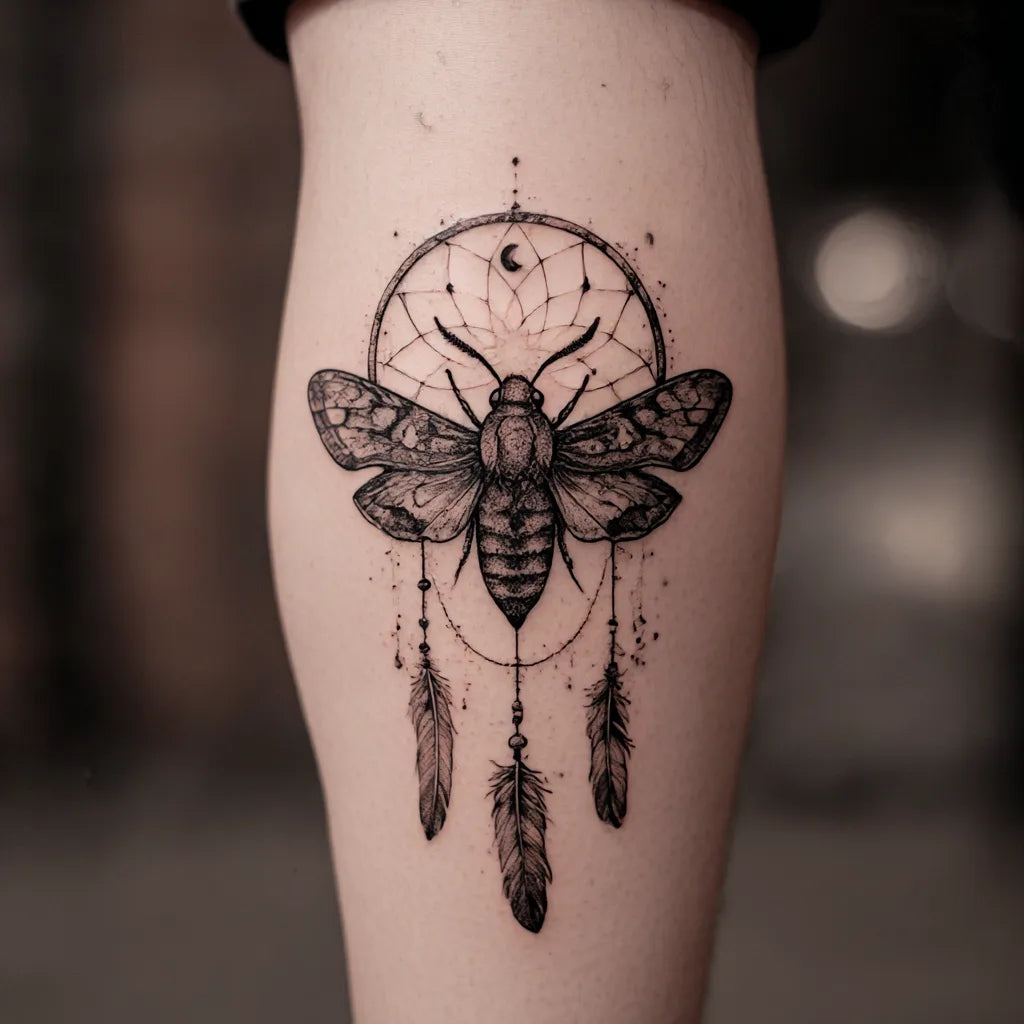 moth and dreamcatcher tattoo idea design