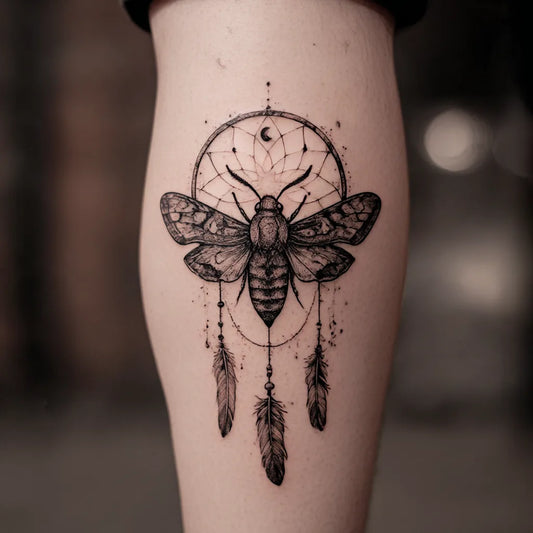 moth and dreamcatcher tattoo idea design