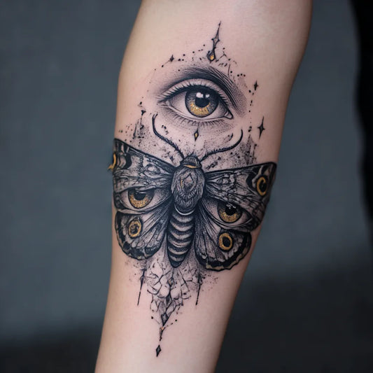 moth and eyes mystical tattoo idea design