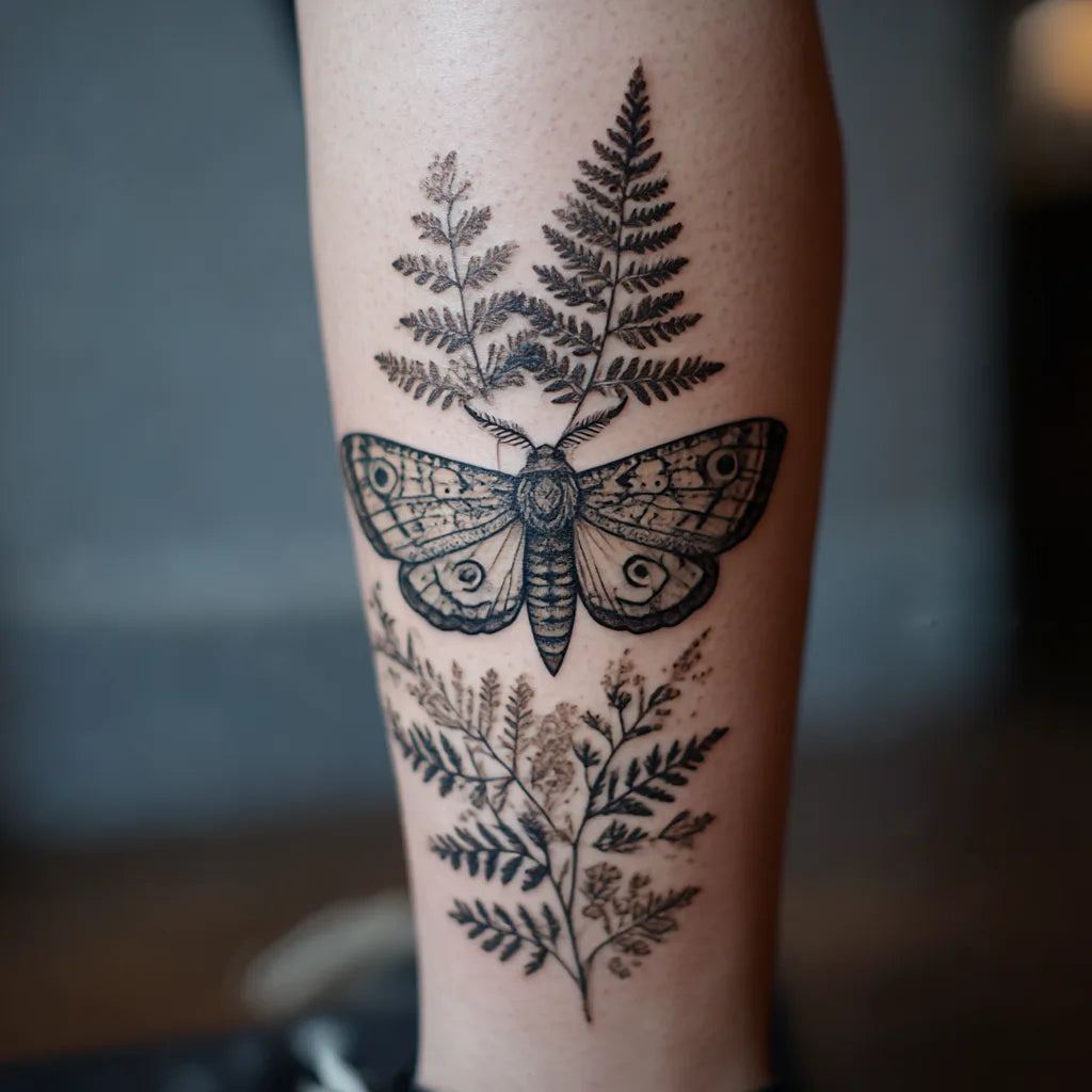 moth and fern tattoo idea design