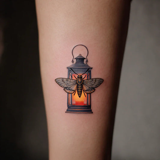 moth and lantern glow tattoo idea design