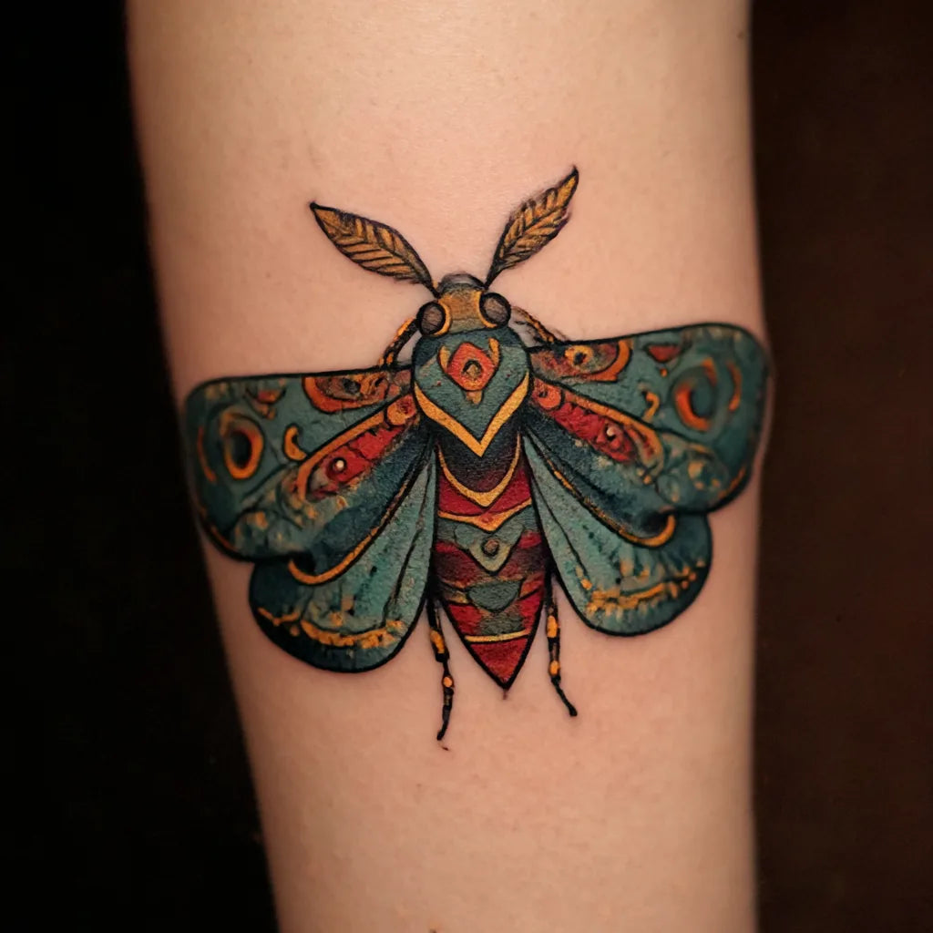 neo-traditional moth tattoo idea design