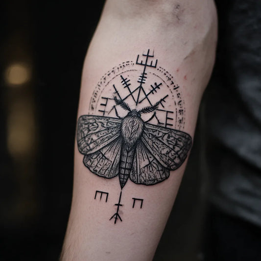 nordic rune moth tattoo idea design