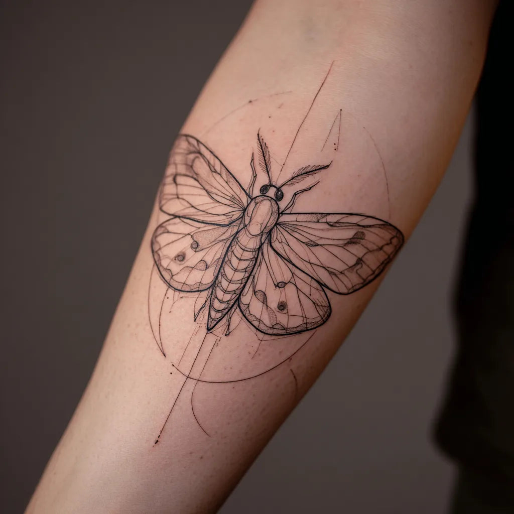 outline moth sleeve tattoo idea design