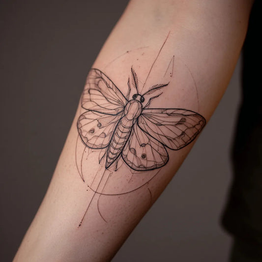 outline moth sleeve tattoo idea design
