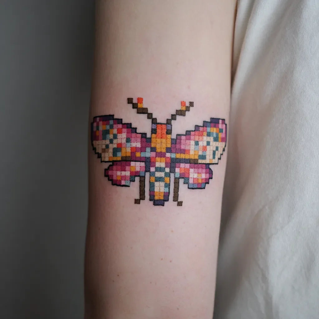 pixelated moth tattoo idea design