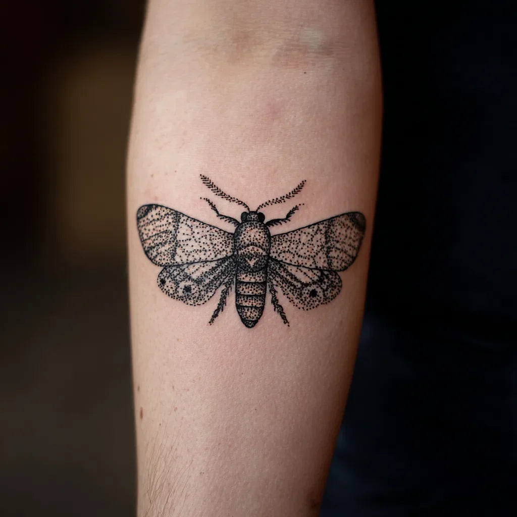 pointillism moth tattoo idea design