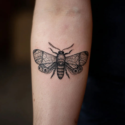 pointillism moth tattoo idea design