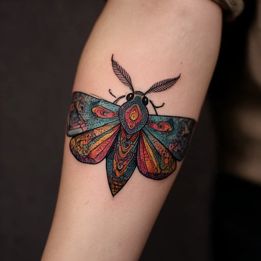 psychedelic moth tattoo idea design