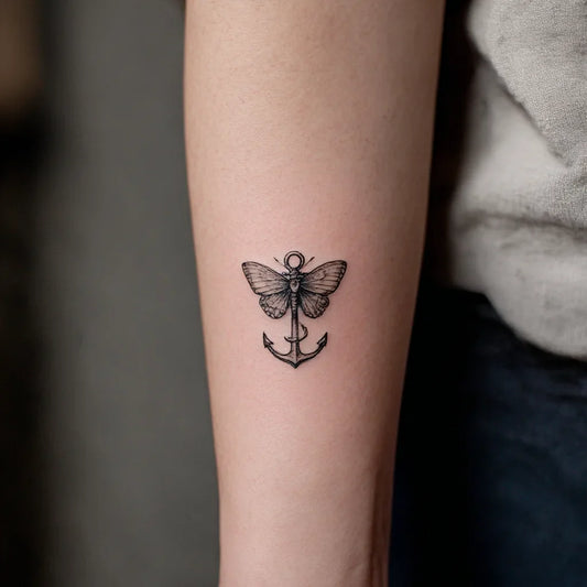 small moth and anchor tattoo idea design