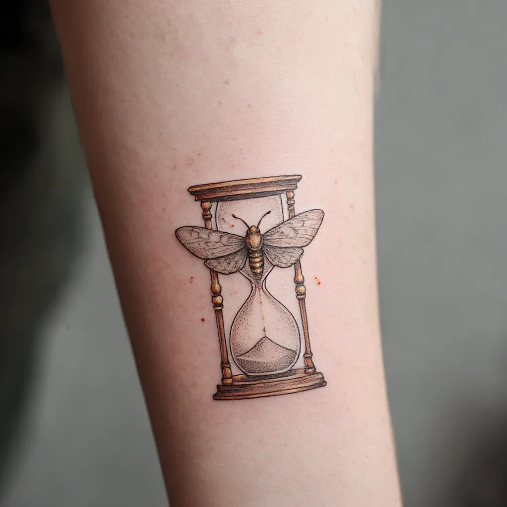 small moth and hourglass tattoo idea design