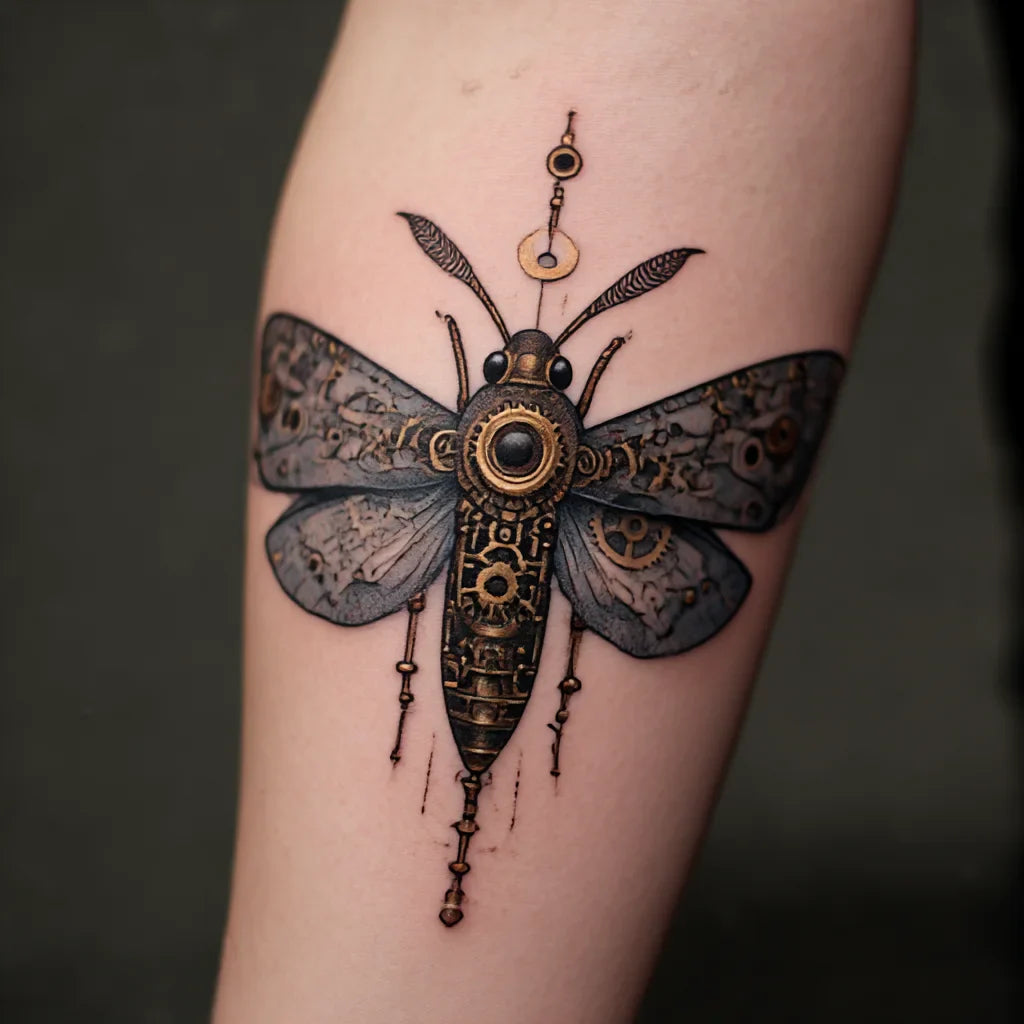 steampunk moth tattoo idea design