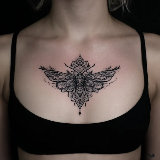 sternum moth mandala tattoo idea design