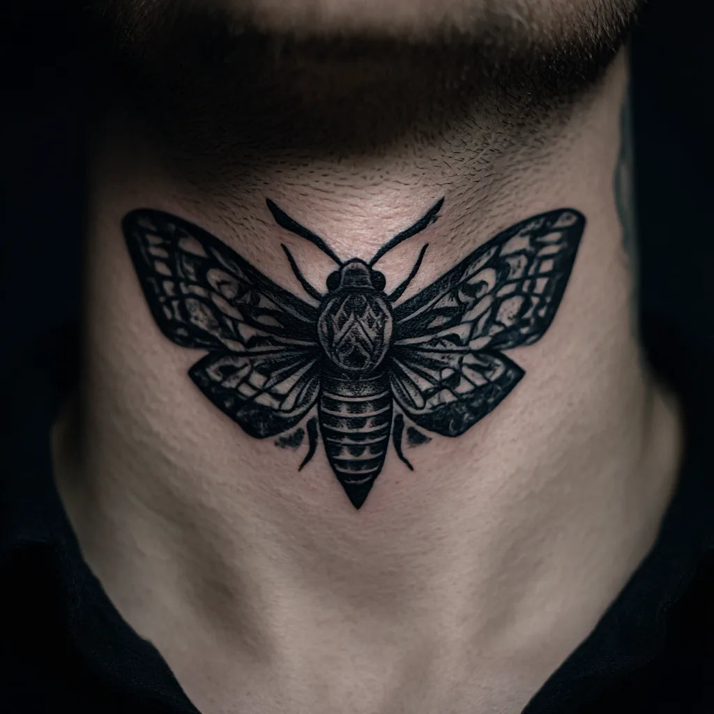 throat moth stencil tattoo idea design
