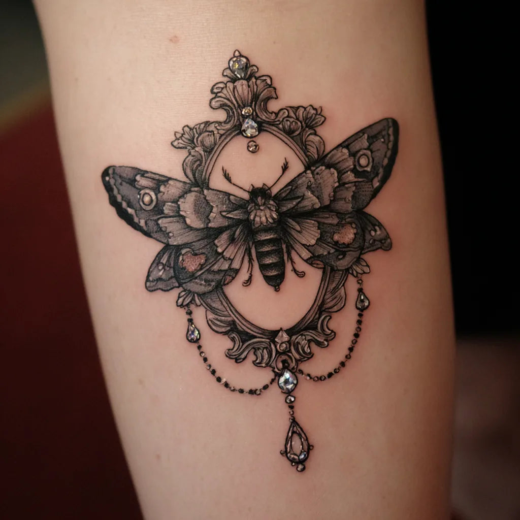 victorian moth cameo tattoo idea design
