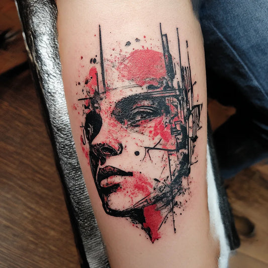 Trash Polka Face Tattoo