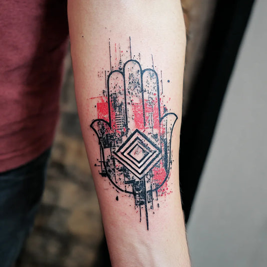 Trash Polka Hamsa Tattoo